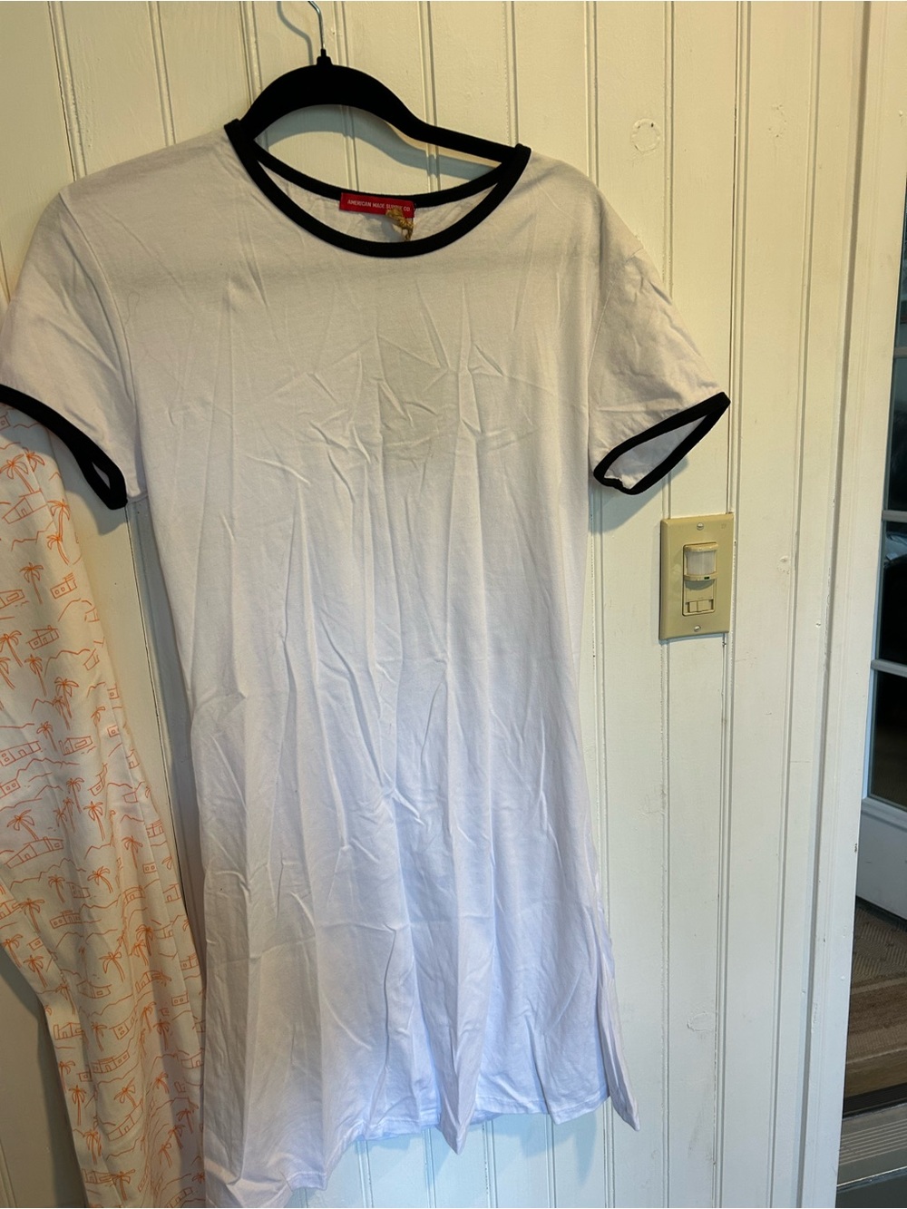 White Ringer Tee Dress with Black Trim - Women's Short Sleeve